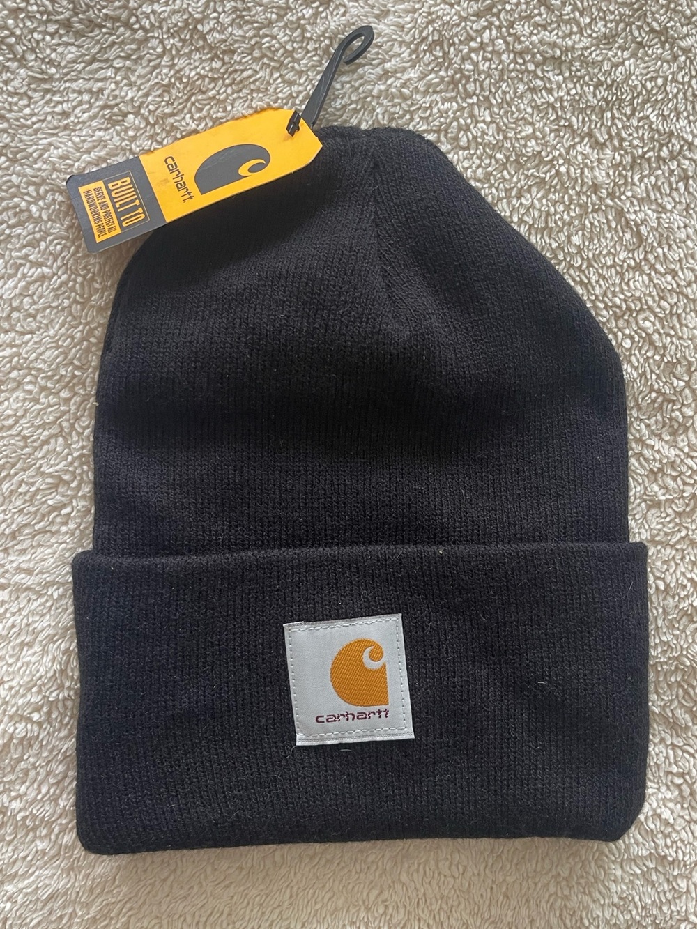 Carhartt Black Knit Cuffed Beanie with Logo Patch